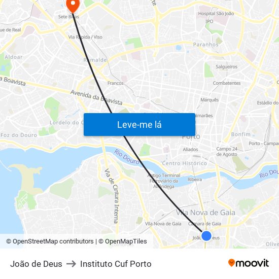 João de Deus to Instituto Cuf Porto map