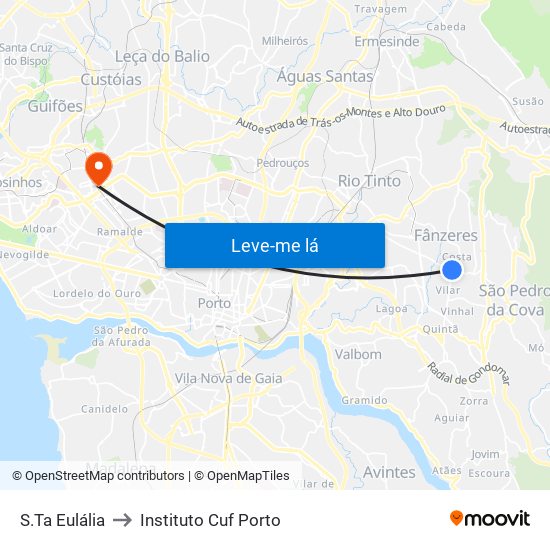 S.Ta Eulália to Instituto Cuf Porto map