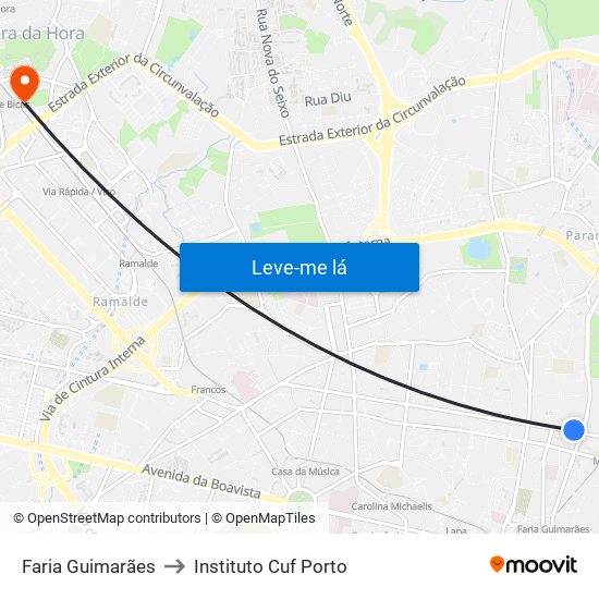 Faria Guimarães to Instituto Cuf Porto map
