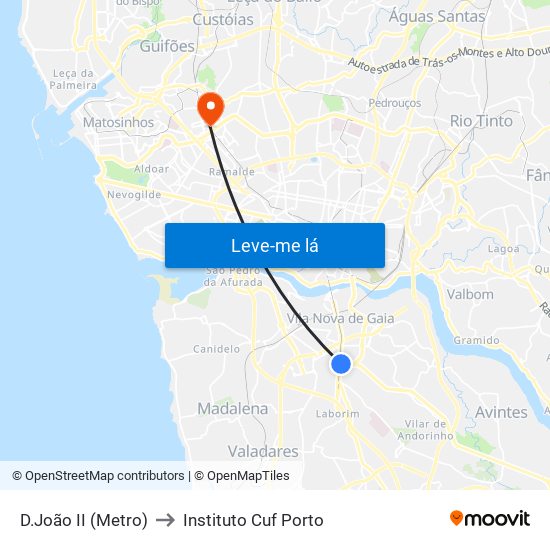 D.João II (Metro) to Instituto Cuf Porto map