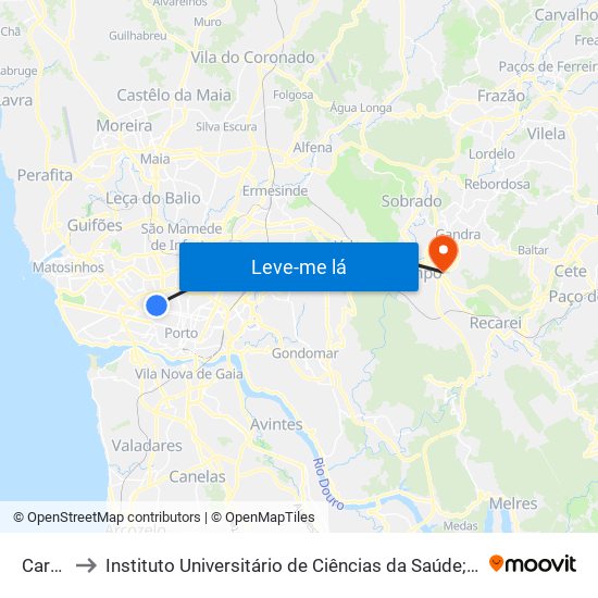 Carvalhido to Instituto Universitário de Ciências da Saúde; Escola Superior de Saúde do Vale do Sousa map
