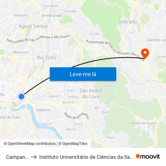 Campanhã (Estação) to Instituto Universitário de Ciências da Saúde; Escola Superior de Saúde do Vale do Sousa map