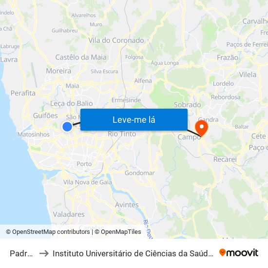 Padrão Légua to Instituto Universitário de Ciências da Saúde; Escola Superior de Saúde do Vale do Sousa map