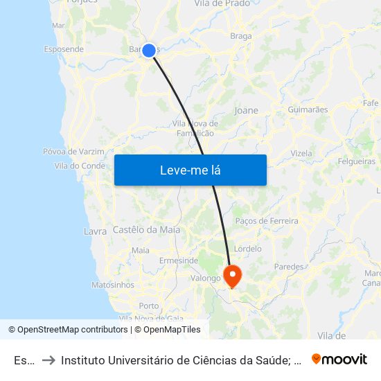 Estação to Instituto Universitário de Ciências da Saúde; Escola Superior de Saúde do Vale do Sousa map