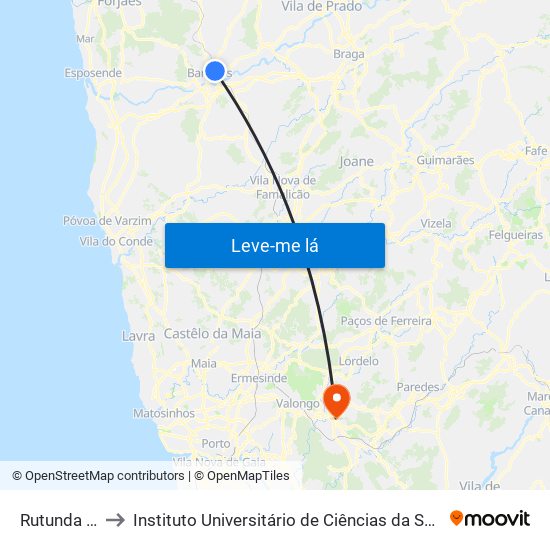 Rutunda das Calçadas to Instituto Universitário de Ciências da Saúde; Escola Superior de Saúde do Vale do Sousa map