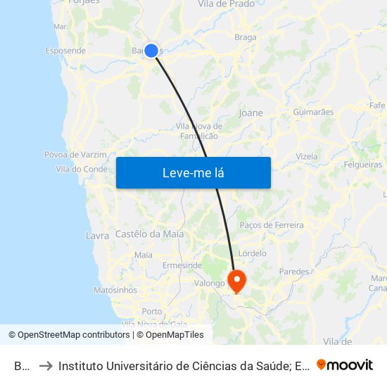 Bolivar to Instituto Universitário de Ciências da Saúde; Escola Superior de Saúde do Vale do Sousa map