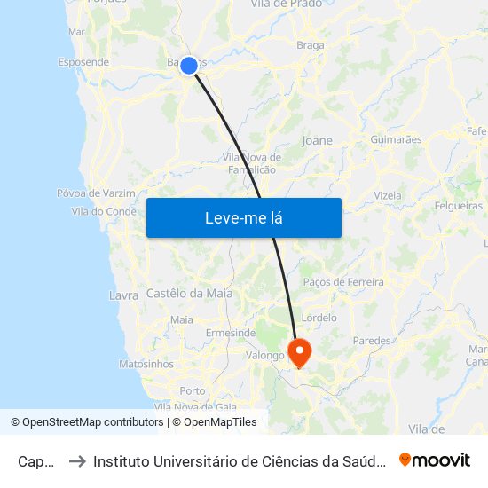 Capuchinhos to Instituto Universitário de Ciências da Saúde; Escola Superior de Saúde do Vale do Sousa map