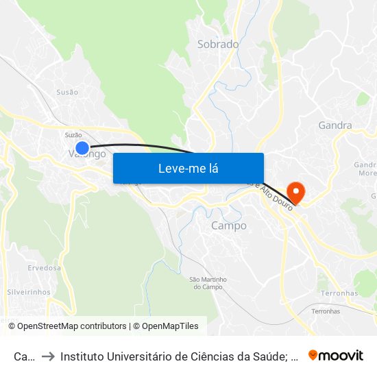Calvário to Instituto Universitário de Ciências da Saúde; Escola Superior de Saúde do Vale do Sousa map