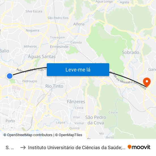 S. Mamede to Instituto Universitário de Ciências da Saúde; Escola Superior de Saúde do Vale do Sousa map