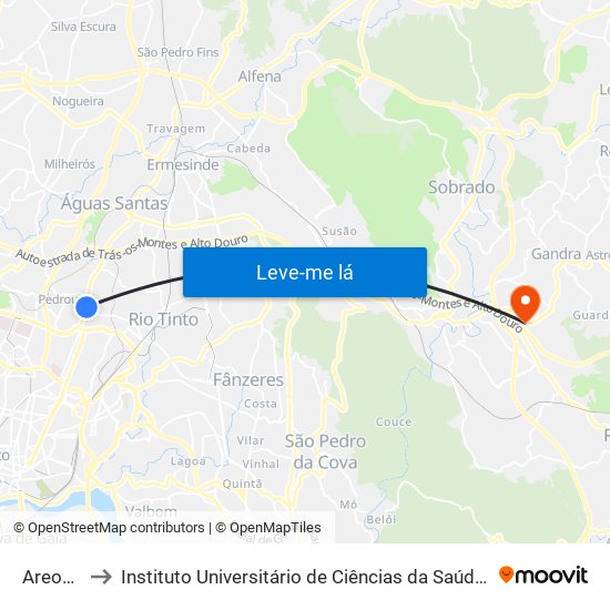 Areosa (Feira) to Instituto Universitário de Ciências da Saúde; Escola Superior de Saúde do Vale do Sousa map