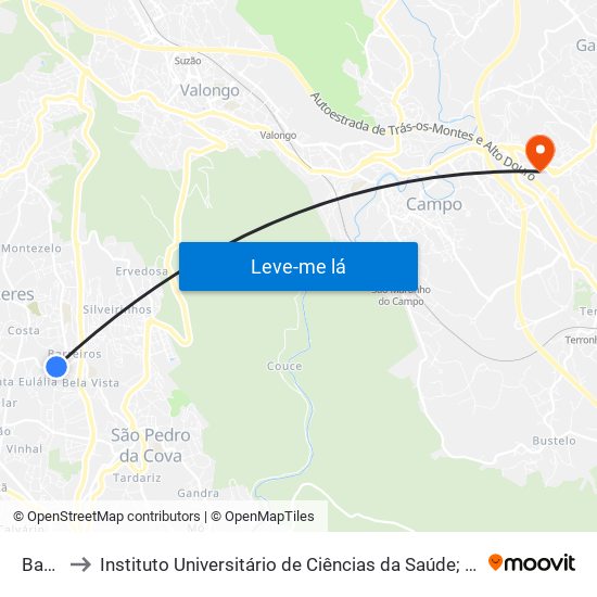 Barreiros to Instituto Universitário de Ciências da Saúde; Escola Superior de Saúde do Vale do Sousa map