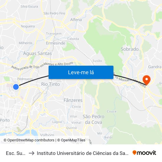 Esc. Sup. Educação to Instituto Universitário de Ciências da Saúde; Escola Superior de Saúde do Vale do Sousa map