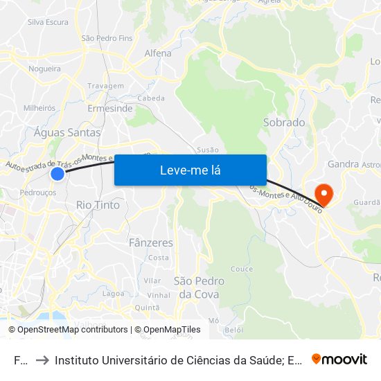 Forno to Instituto Universitário de Ciências da Saúde; Escola Superior de Saúde do Vale do Sousa map