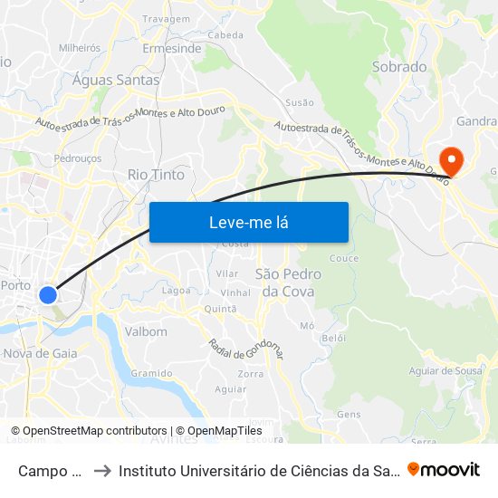 Campo 24 de Agosto to Instituto Universitário de Ciências da Saúde; Escola Superior de Saúde do Vale do Sousa map