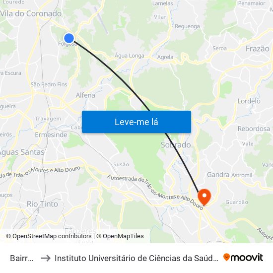 Bairro Folgosa to Instituto Universitário de Ciências da Saúde; Escola Superior de Saúde do Vale do Sousa map