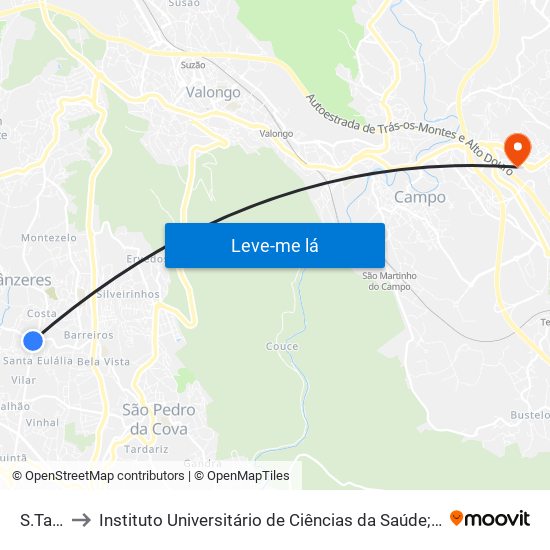 S.Ta Eulália to Instituto Universitário de Ciências da Saúde; Escola Superior de Saúde do Vale do Sousa map