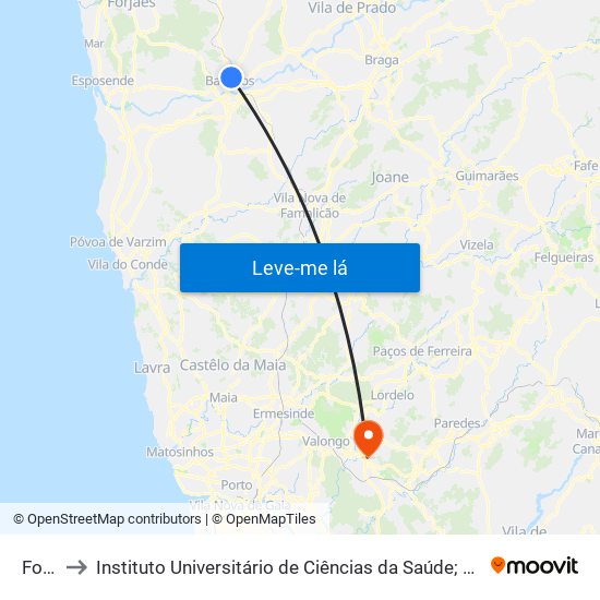Formiga to Instituto Universitário de Ciências da Saúde; Escola Superior de Saúde do Vale do Sousa map