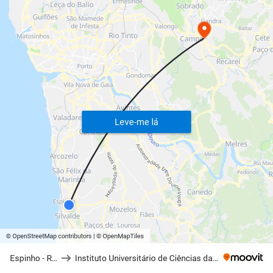 Espinho - R19 (Cruz. Avd. 32) to Instituto Universitário de Ciências da Saúde; Escola Superior de Saúde do Vale do Sousa map