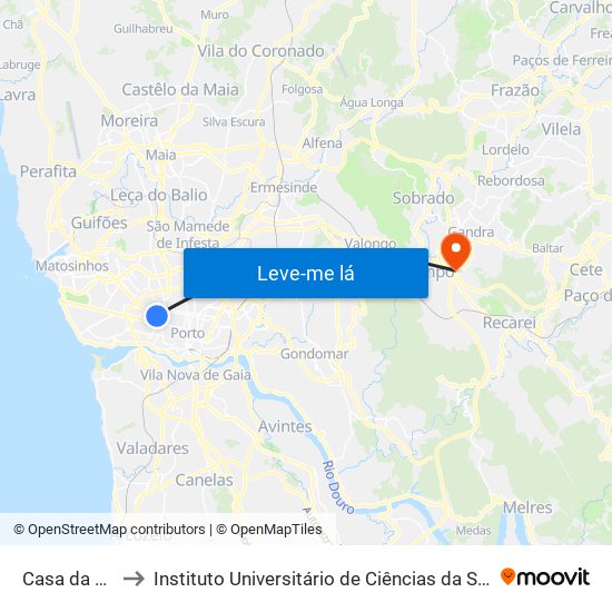 Casa da Música (Metro) to Instituto Universitário de Ciências da Saúde; Escola Superior de Saúde do Vale do Sousa map