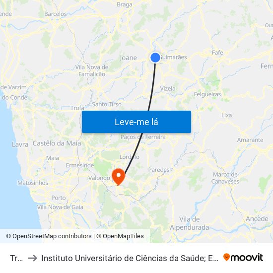 Trigais to Instituto Universitário de Ciências da Saúde; Escola Superior de Saúde do Vale do Sousa map