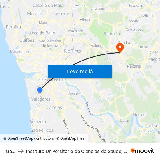 Gandara to Instituto Universitário de Ciências da Saúde; Escola Superior de Saúde do Vale do Sousa map