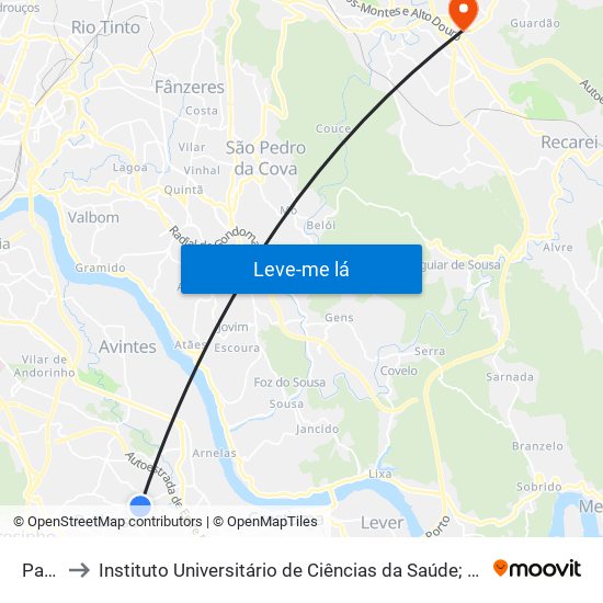 Paradela to Instituto Universitário de Ciências da Saúde; Escola Superior de Saúde do Vale do Sousa map