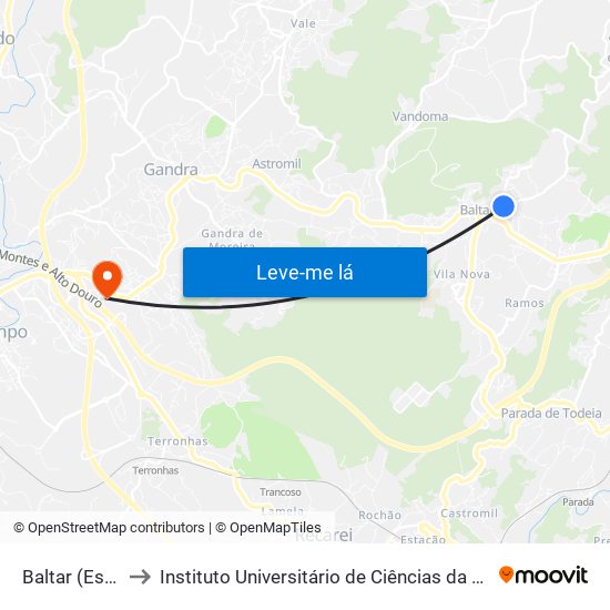 Baltar (Escola Secundária) to Instituto Universitário de Ciências da Saúde; Escola Superior de Saúde do Vale do Sousa map