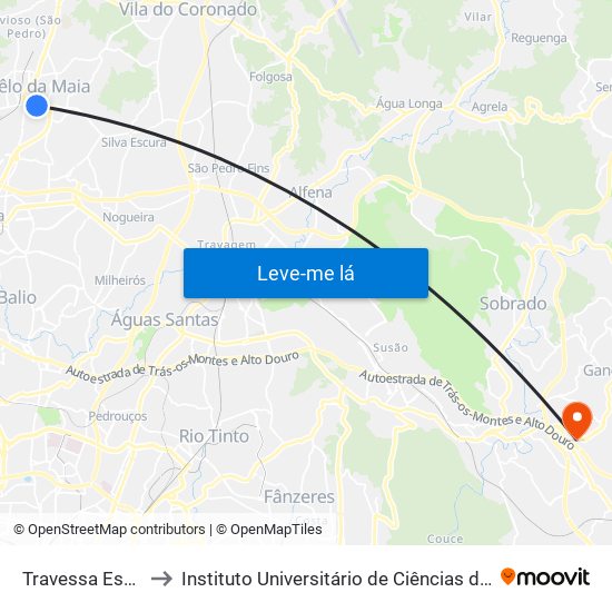 Travessa Estevão de Oliveira Maia to Instituto Universitário de Ciências da Saúde; Escola Superior de Saúde do Vale do Sousa map