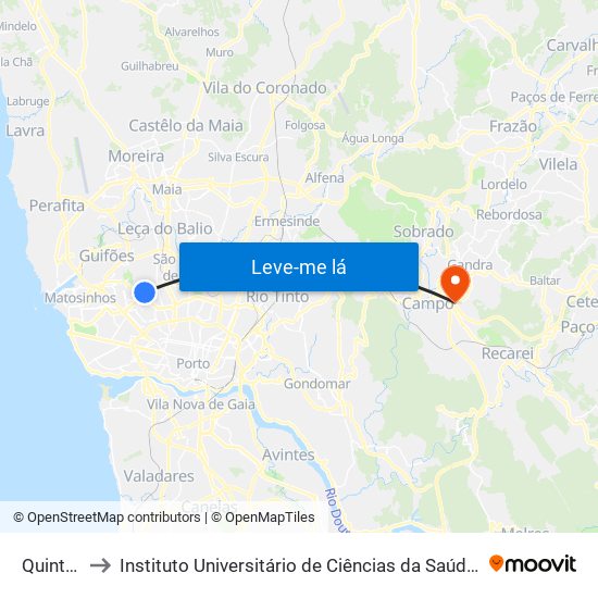 Quinta do Viso to Instituto Universitário de Ciências da Saúde; Escola Superior de Saúde do Vale do Sousa map