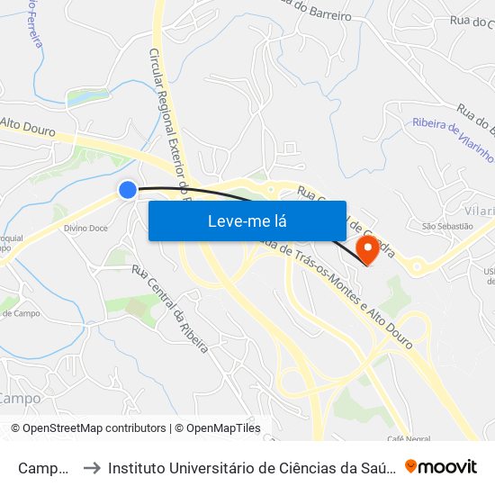 Campo (Rotunda) to Instituto Universitário de Ciências da Saúde; Escola Superior de Saúde do Vale do Sousa map