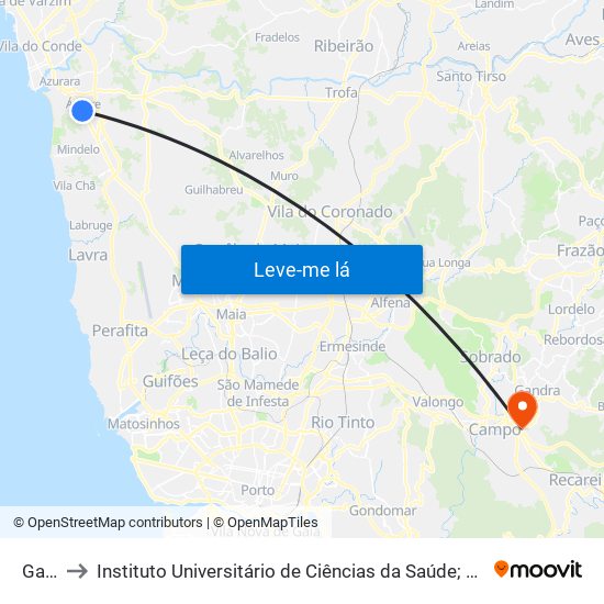 Galhano to Instituto Universitário de Ciências da Saúde; Escola Superior de Saúde do Vale do Sousa map