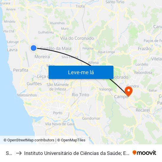 Somar to Instituto Universitário de Ciências da Saúde; Escola Superior de Saúde do Vale do Sousa map