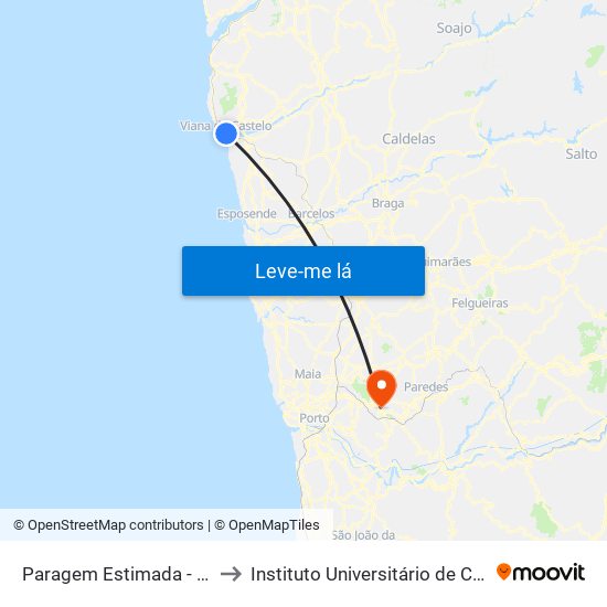 Paragem Estimada - Avenida dos Combatentes da Grande Guerra, 296 to Instituto Universitário de Ciências da Saúde; Escola Superior de Saúde do Vale do Sousa map