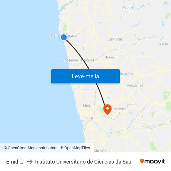 Emídio Navarro to Instituto Universitário de Ciências da Saúde; Escola Superior de Saúde do Vale do Sousa map