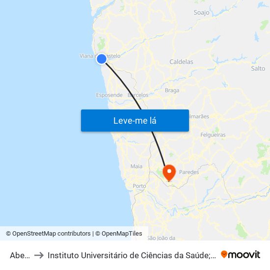 Abel Viana to Instituto Universitário de Ciências da Saúde; Escola Superior de Saúde do Vale do Sousa map