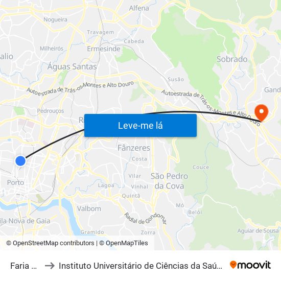 Faria Guimarães to Instituto Universitário de Ciências da Saúde; Escola Superior de Saúde do Vale do Sousa map