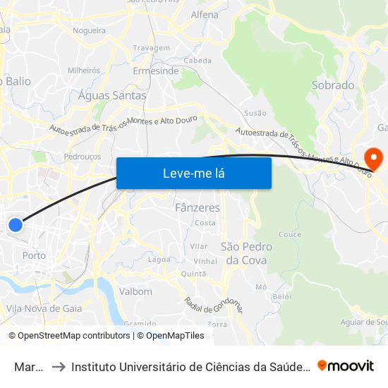 Marracuene to Instituto Universitário de Ciências da Saúde; Escola Superior de Saúde do Vale do Sousa map