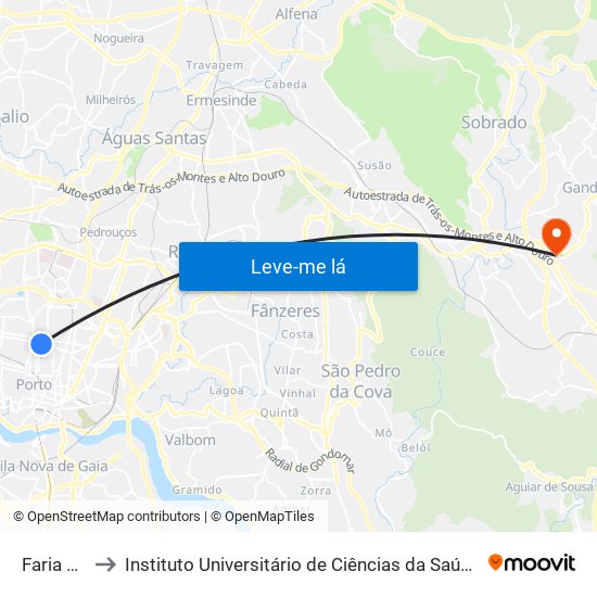 Faria Guimarães to Instituto Universitário de Ciências da Saúde; Escola Superior de Saúde do Vale do Sousa map