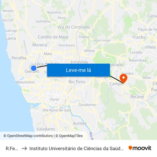 R.Ferroviário to Instituto Universitário de Ciências da Saúde; Escola Superior de Saúde do Vale do Sousa map