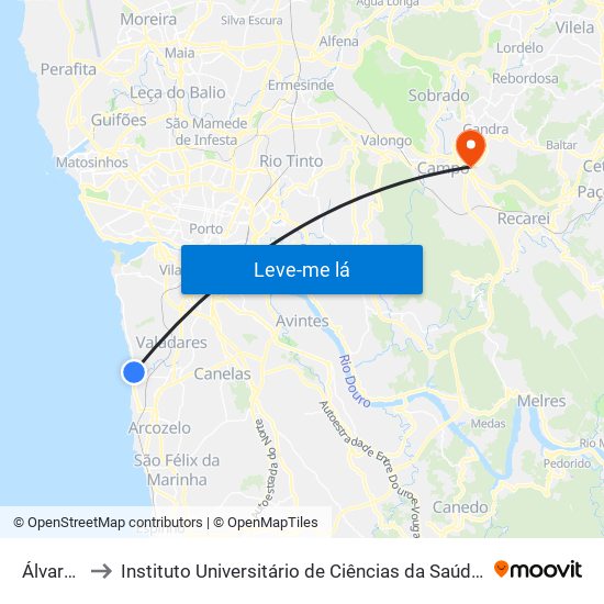 Álvares Cabral to Instituto Universitário de Ciências da Saúde; Escola Superior de Saúde do Vale do Sousa map