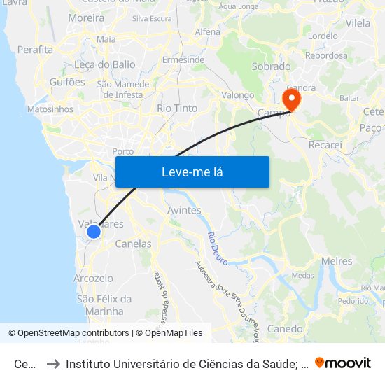 Cedofeita to Instituto Universitário de Ciências da Saúde; Escola Superior de Saúde do Vale do Sousa map