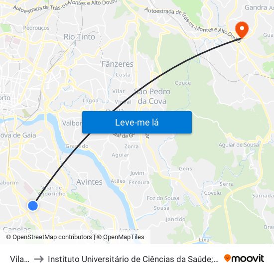 Vila D'Este to Instituto Universitário de Ciências da Saúde; Escola Superior de Saúde do Vale do Sousa map