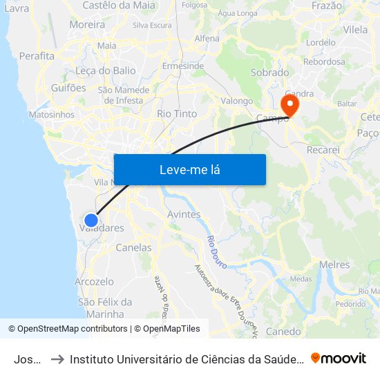 José Poças to Instituto Universitário de Ciências da Saúde; Escola Superior de Saúde do Vale do Sousa map