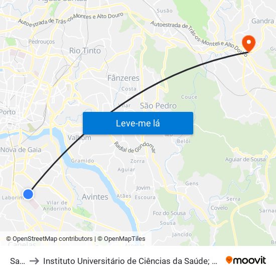 Sardoal to Instituto Universitário de Ciências da Saúde; Escola Superior de Saúde do Vale do Sousa map