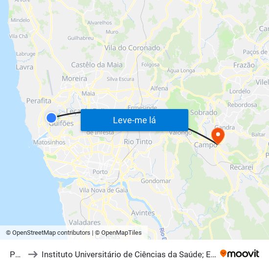 Portela to Instituto Universitário de Ciências da Saúde; Escola Superior de Saúde do Vale do Sousa map