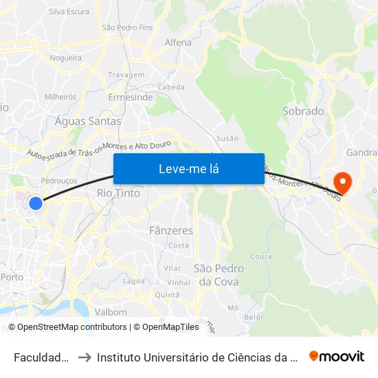 Faculdade de Engenharia to Instituto Universitário de Ciências da Saúde; Escola Superior de Saúde do Vale do Sousa map