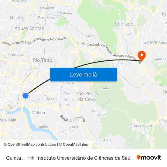 Quinta de Bonjóia to Instituto Universitário de Ciências da Saúde; Escola Superior de Saúde do Vale do Sousa map