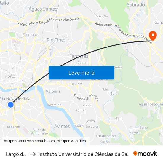 Largo dos Aviadores to Instituto Universitário de Ciências da Saúde; Escola Superior de Saúde do Vale do Sousa map