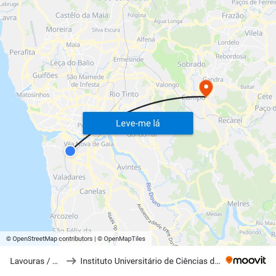 Lavouras / Coimbrões (Rotunda) to Instituto Universitário de Ciências da Saúde; Escola Superior de Saúde do Vale do Sousa map