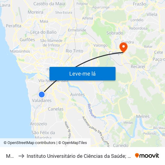 Maninho to Instituto Universitário de Ciências da Saúde; Escola Superior de Saúde do Vale do Sousa map
